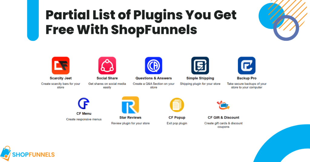 Partial List of Plugins You Get Free With ShopFunnels