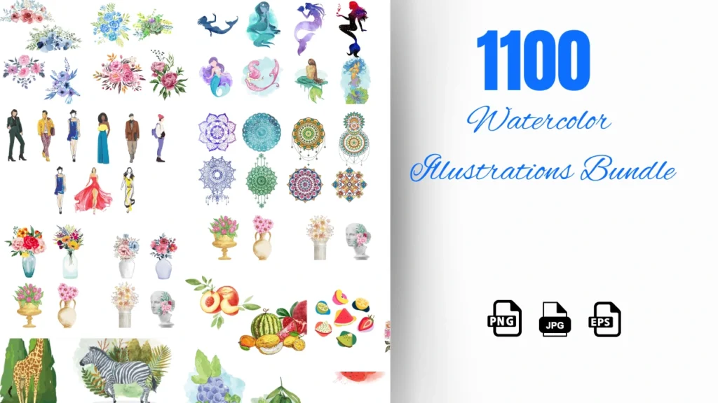 1100 Watercolor Illustrations Bundle