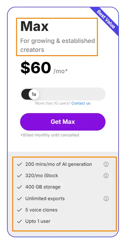 Max Plan Invideo Ai Price