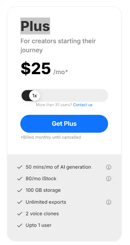 Plus Plan Invideo AI price