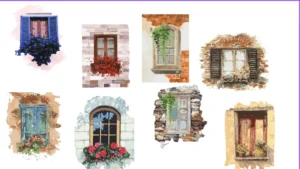 Watercolor Window Illustrations Set