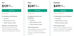 Semrush monthly Pricing Plans