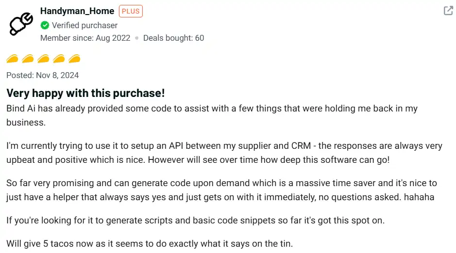 Bind AI Lifetime Deal Customer Review 