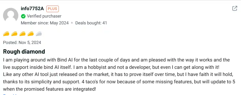 Bind AI Lifetime Deal Customer Review 