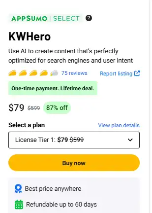 KWHero Appsumo Price